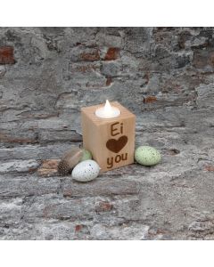 Deko-Block "Ei love you" mit Teelicht aus Massiv Buche