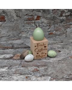 Deko-Block "Frohe Ostern ihr Hasen" mit Teelicht aus Massiv Buche